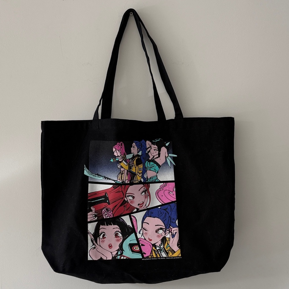 Black Tote Bag, K-Pop, Demon Hunters, Anime Graphic